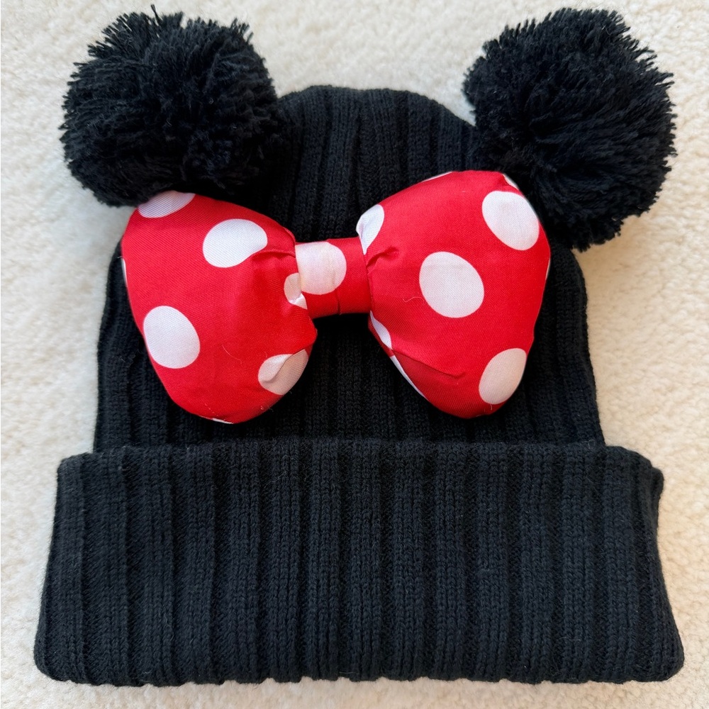 Disney Black Hat with Minie Mouse Red and White Polka Dot Bow